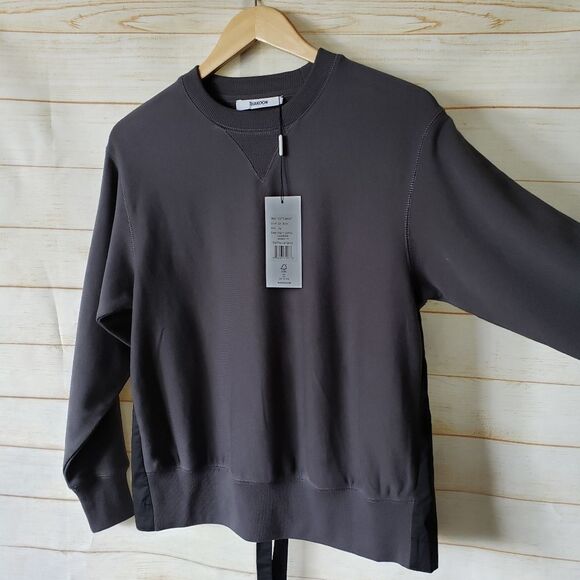 Thakoon Poplin Combo Lace Back Crew Neck Cotton Sweatshirt Black Size XS - Picture 5 of 9